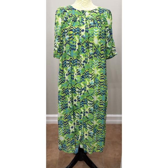 GO SOFTLY PATIO‎ Women Medium Blue Green Midi Dress Tropical Resort Boho - Picture 1 of 11